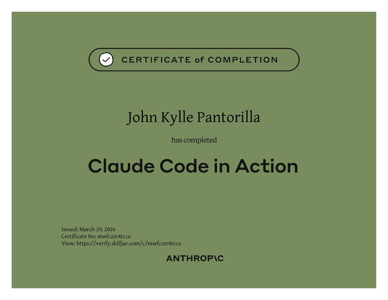 Claude Code in Action certificate