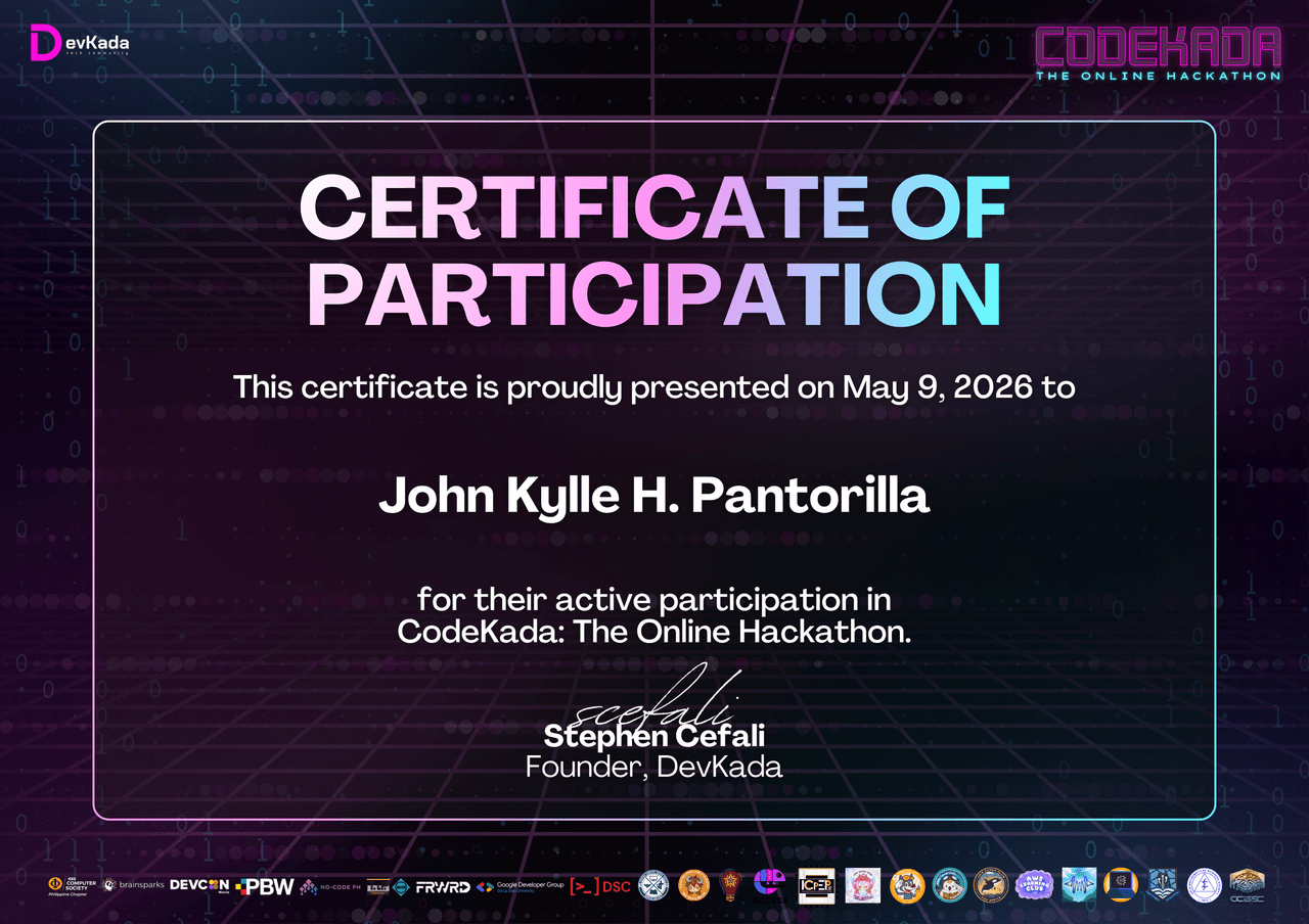 DevKada Hackathon Participation certificate