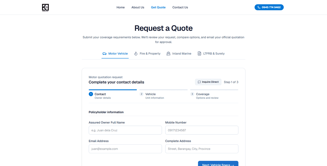 Kapital Juan Insurance — Three-step quote request