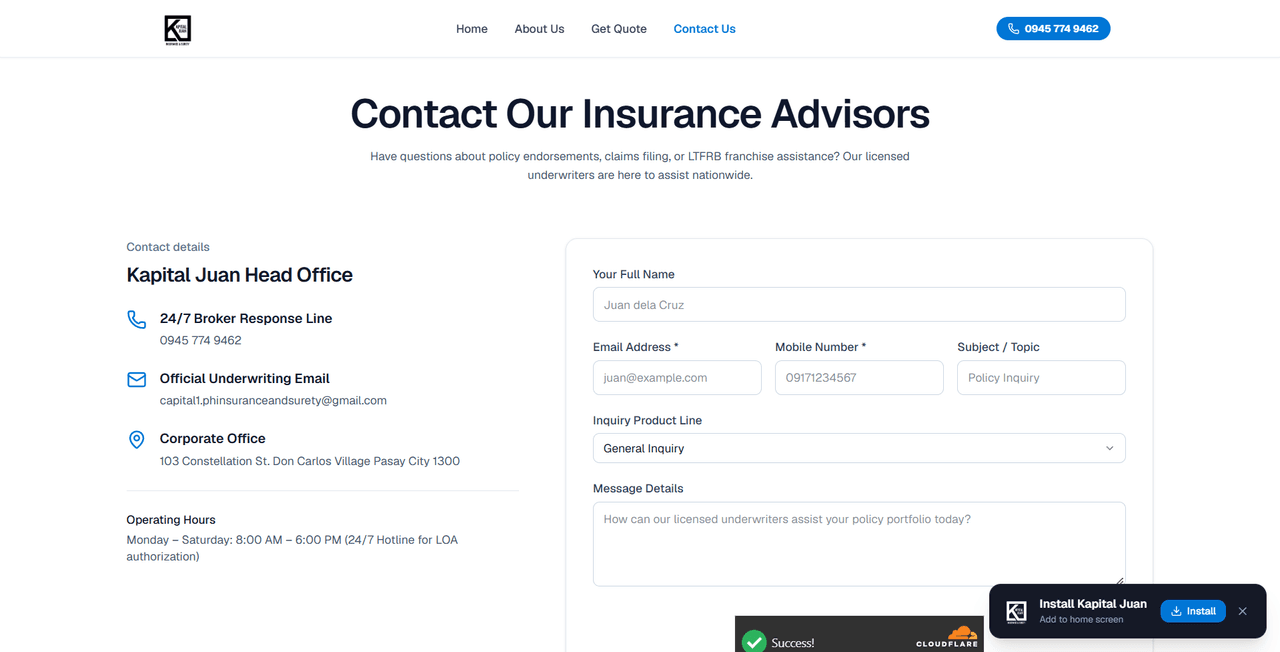 Kapital Juan Insurance — Contact