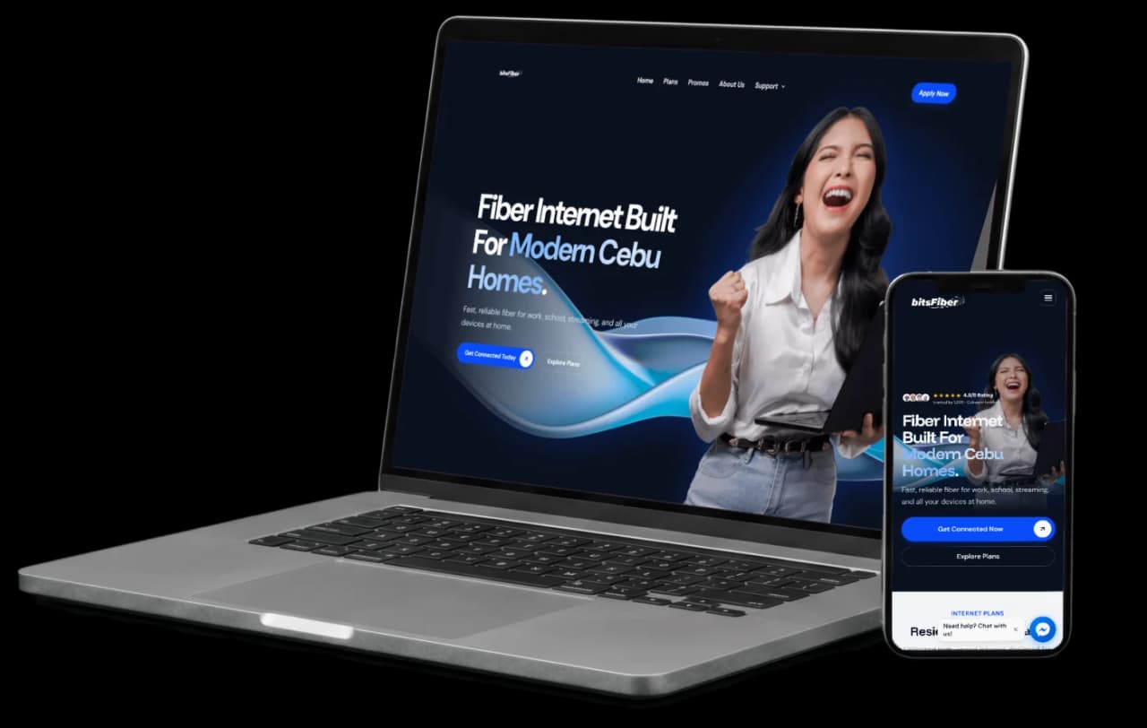 Bits Fiber's site on a laptop and a phone