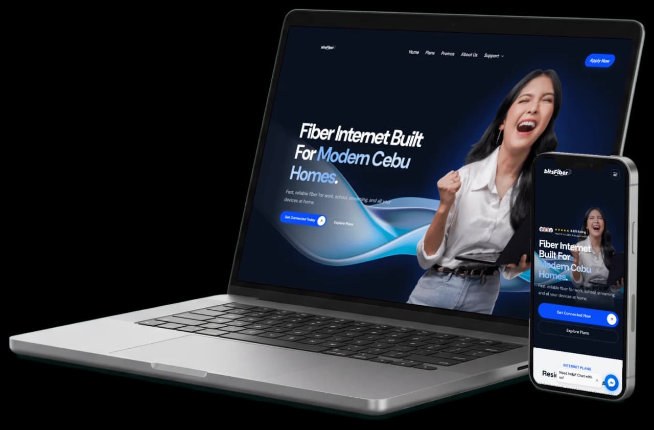 Bits Fiber's site on a laptop and a phone