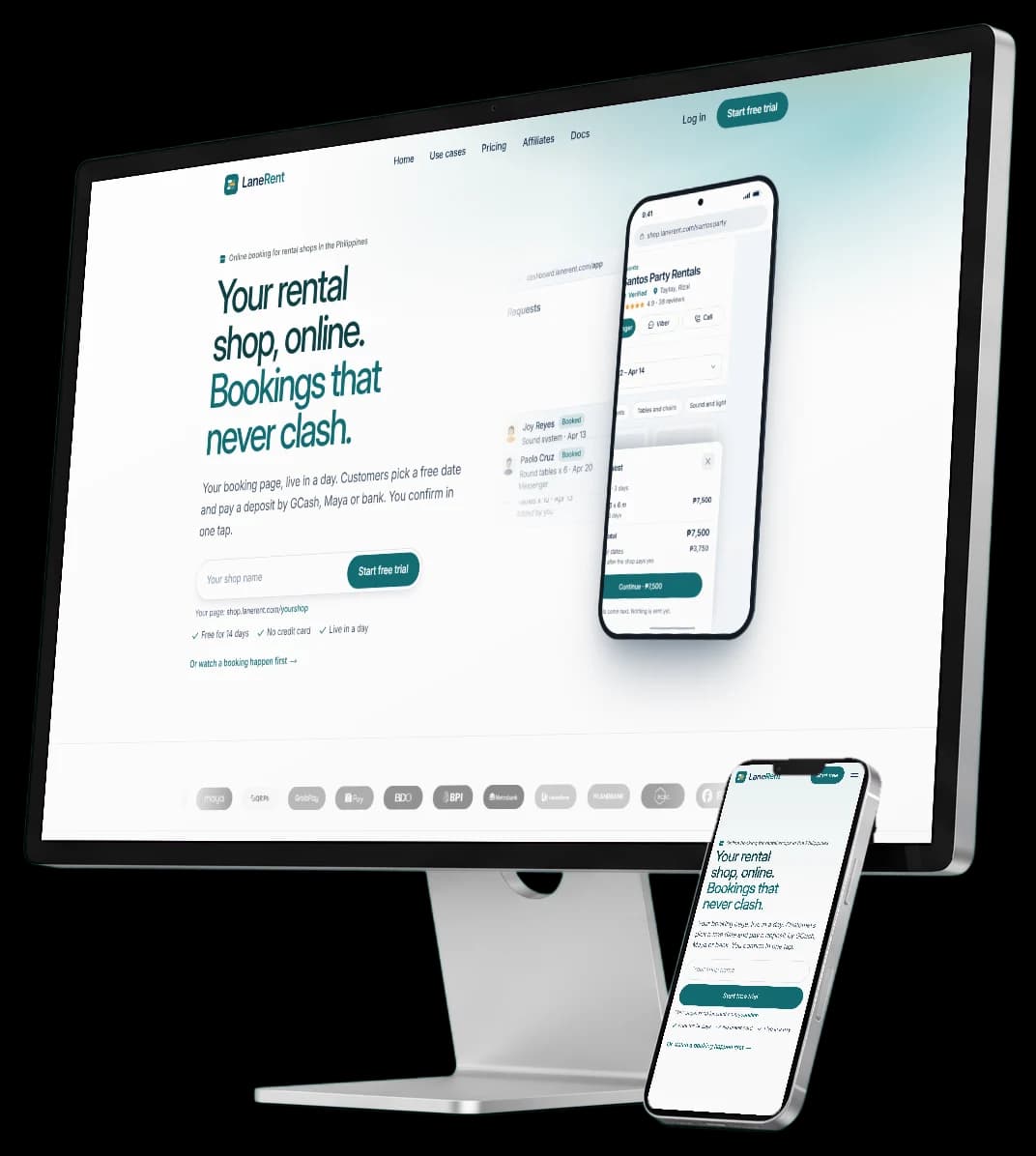 LaneRent live on a monitor and a phone