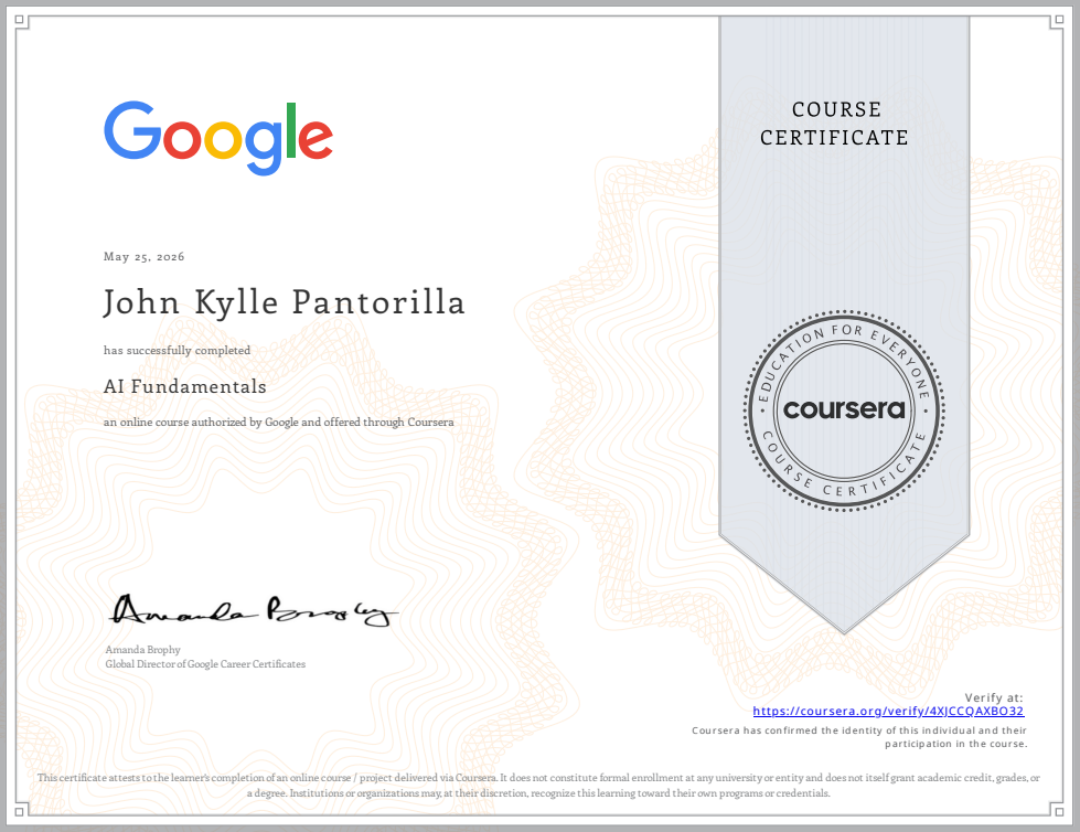 AI Fundamentals certificate