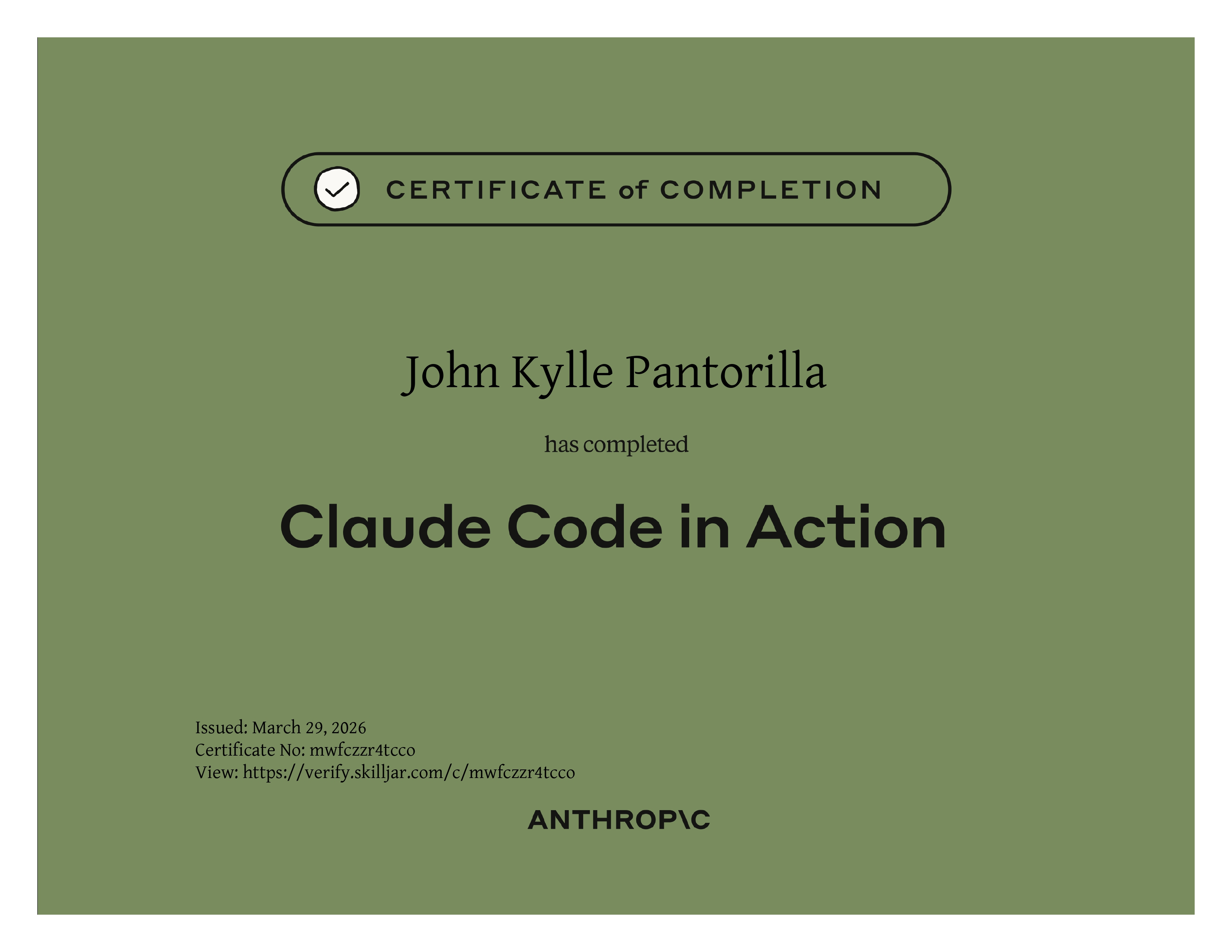 Claude Code in Action certificate